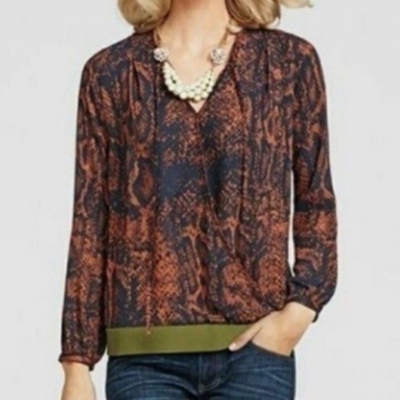 Cabi Long Sleeve Snake Print Wrap Front Blouse - Picture 11 of 11